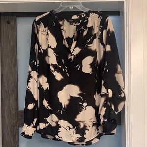 Simply Vera Vera Wang Black, Cream and Brown Floral Blouse